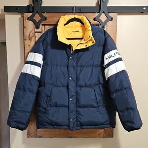 Tommy Hilfiger Men's Reversible Puffer Jacket Size L Navy/Yellow